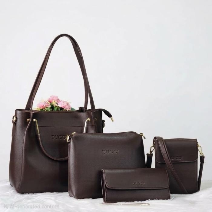 4pcs Combo Women Best Leather Tote Bag (Coffee